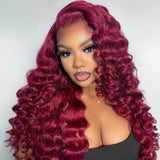 【Flash Sale】13x6 Transparent Lace Front Pre-plucked Hairline 250% Density Burgundy Color Wig - Loose Wave