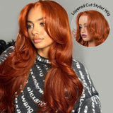 【Flash Sale】4x4 Transparent Lace Front 250% Density Burnt Orange Color Wig - Body Wave Wavy