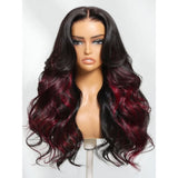 【Flash Sale】4x4 Transparent Lace Front 250% Density Highlight Burgundy Color Wig - Body Wave Wavy