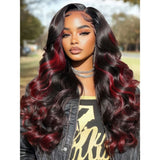 【Flash Sale】4x4 Transparent Lace Front 250% Density Highlight Burgundy Color Wig - Body Wave Wavy
