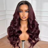 【Flash Sale】4x4 Transparent Lace Front 250% Density Ombre Burgundy Color Wig - Body Wave Wavy