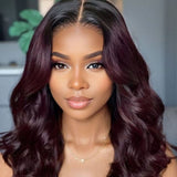 【Flash Sale】4x4 Transparent Lace Front 250% Density Ombre Burgundy Color Wig - Body Wave Wavy