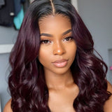 【Flash Sale】4x4 Transparent Lace Front 250% Density Ombre Burgundy Color Wig - Body Wave Wavy