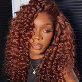 【Flash Sale】4x4 Transparent Lace Front Pre-plucked 250% Density Reddish Brown Wig - Wand Curl