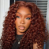 【Flash Sale】4x4 Transparent Lace Front Pre-plucked 250% Density Reddish Brown Wig - Wand Curl