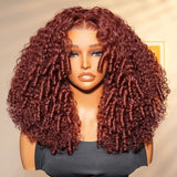 【Flash Sale】4x4 Transparent Lace Front Pre-plucked Hairline 250% Density Cherry Cola Red Color Wig - Coil Curly