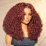 【Flash Sale】4x4 Transparent Lace Front Pre-plucked Hairline 250% Density Cherry Cola Red Color Wig - Coil Curly
