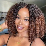 【Flash Sale】4x4 Transparent Lace Front Pre-plucked Hairline 250% Density Ombre Color Bob Wig - Kinky Curly