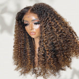 【Flash Sale】4x4 Transparent Lace Front Pre-plucked Hairline 250% Density Highlight Color Wig - Bouncy Curly