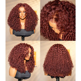 【Flash Sale】4x4 Transparent Lace Front Pre-plucked Hairline 250% Density Cherry Cola Red Color Wig - Coil Curly