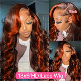 【Flash Sale】Swiss Lace 250% Pre-plucked 13x6 Hide Lace+ Hide Knots  Lace Wig - Ginger Orange Colored Body Wave