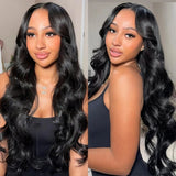 Full lace hd swiss lace upgraded pre-plucked wig with black long wavy body wave hair and a glossy natural texture