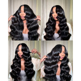 Black voluminous body wave full lace hd swiss lace upgraded wig with natural front lace and deep side part