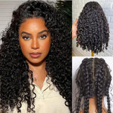 Black voluminous curly human hair wig with lace hd swiss front and side-swept braids full lace swiss lace upgraded
