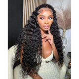 Black voluminous body wave human hair wig with lace hd swiss front and natural parting swiss lace upgraded design