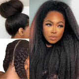Full lace hd swiss lace upgraded pre-plucked wig with black voluminous curly hair in high bun and loose waves