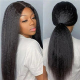Full lace hd swiss lace upgraded black kinky straight wig with natural front lace and sleek glossy texture