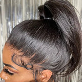 Black high ponytail wig with lace hd swiss front and natural hairline in full lace hd swiss lace upgraded pre-plucked style