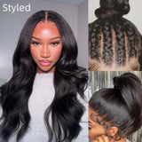 Full lace hd swiss lace upgraded pre-plucked wig with black silky wavy hair extensions and natural swiss lace front