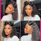 Full lace hd swiss lace upgraded black curly wig with lace front and side-swept bangs in water wave style