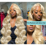 Full Lace HD/TRANSPARENT LACE PRE-PLUCKED 613 Blonde Color HUMAN HAIR WIGS WITH Invisible Strap - BODY WAVE