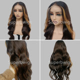 Glenda 13x6 HD Swiss Lace Upgraded Pre-plucked Hairline Ombre Brown with Blonde Highlight Color Wig -  Body Wave