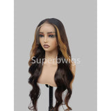 Glenda 13x6 HD Swiss Lace Upgraded Pre-plucked Hairline Ombre Brown with Blonde Highlight Color Wig -  Body Wave