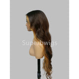 Glenda 13x6 HD Swiss Lace Upgraded Pre-plucked Hairline Ombre Brown with Blonde Highlight Color Wig -  Body Wave