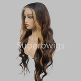 Glenda 13x6 HD Swiss Lace Upgraded Pre-plucked Hairline Ombre Brown with Blonde Highlight Color Wig -  Body Wave
