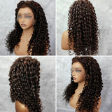 HD Lace 13x6 Fitted Cap Ear Tap Brown Color 4C Edge Wig - Spanish Bouncy Curl