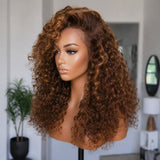 HD Lace 13x6 Fitted Cap Ear Tap Highlight Color Wig - Bouncy Curl