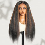HD Lace 13x6 Fitted Cap Ear Tap Highlight Color Wig - Kinky Straight
