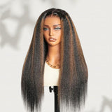 HD Lace 13x6 Fitted Cap Ear Tap Highlight Color Wig - Kinky Straight