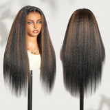 HD Lace 13x6 Fitted Cap Ear Tap Highlight Color Wig - Kinky Straight