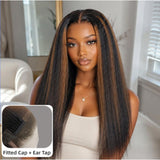HD Lace 13x6 Fitted Cap Ear Tap Highlight Color Wig - Kinky Straight