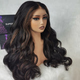 Hd lace 13x6 fitted cap ear tap kinky wave wig with deep black to dark brown ombre and loose body waves