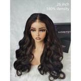 Hd lace 13x6 fitted cap ear tap kinky wave wig with 26-inch deep black voluminous human hair and natural lace front