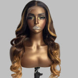 HD Lace 13x6 Fitted Cap Ear Tap Highlight Ombre Color Wig - Body Wave Wavy