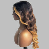 HD Lace 13x6 Fitted Cap Ear Tap Highlight Ombre Color Wig - Body Wave Wavy