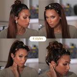 A decorative hair accessory with braided designs and floral embellishments paired with a body wave wavy fitted cap ear wig