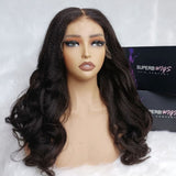 Dark brown kinky wave human hair wig with hd lace 13x6 fitted cap ear and lace front ear tap wig