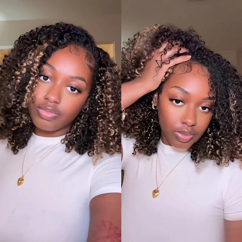 【3 IN 1 Half Wig】 Flip Over Half Wig with Drawcord Wear & Go Glueless Highlight Wig - Kinky Curly