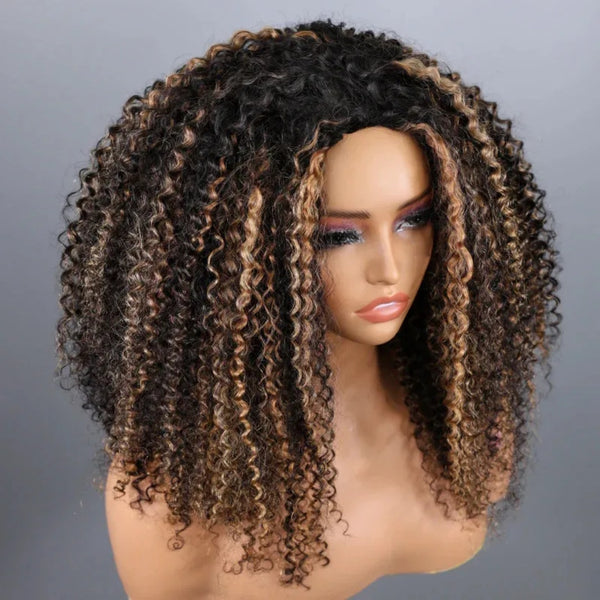 【3 IN 1 Half Wig】 Flip Over Half Wig with Drawcord Wear & Go Glueless Highlight Wig - Kinky Curly