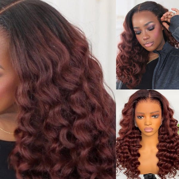 【Upgraded】PreCut 4-Line Invisible Strap 360 HD Lace Cinnamon Mocha Ombre  Color Wig - Kinky Wand Curl