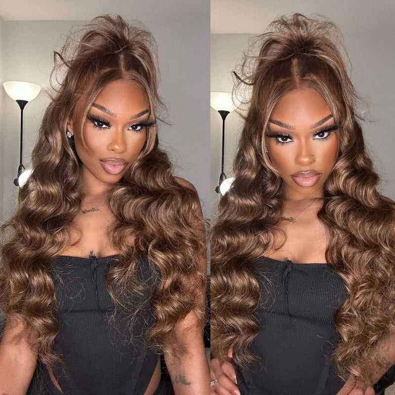 Honey Blonde 13x4 PRE-PLUCKED Highlight Body Wave HUMAN HAIR LACE FRONT WIG