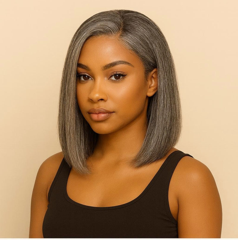 5x5/13x4 Transparent Lace Front Pre-plucked Salt and Pepper Gray Color Wig - Straight