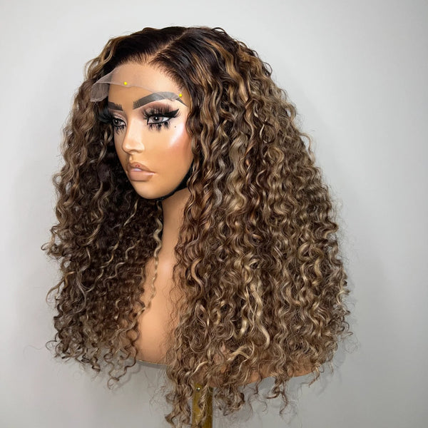 BYE~BYE~KNOTS HD SWISS LACE 5X5 CLOSURE LACE HIGHLIGHT WIG - Deep Curly