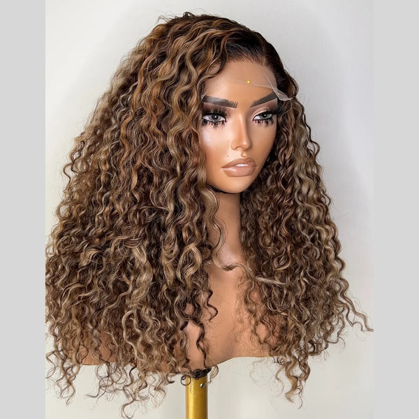 BYE~BYE~KNOTS HD SWISS LACE 5X5 CLOSURE LACE HIGHLIGHT WIG - Deep Curly