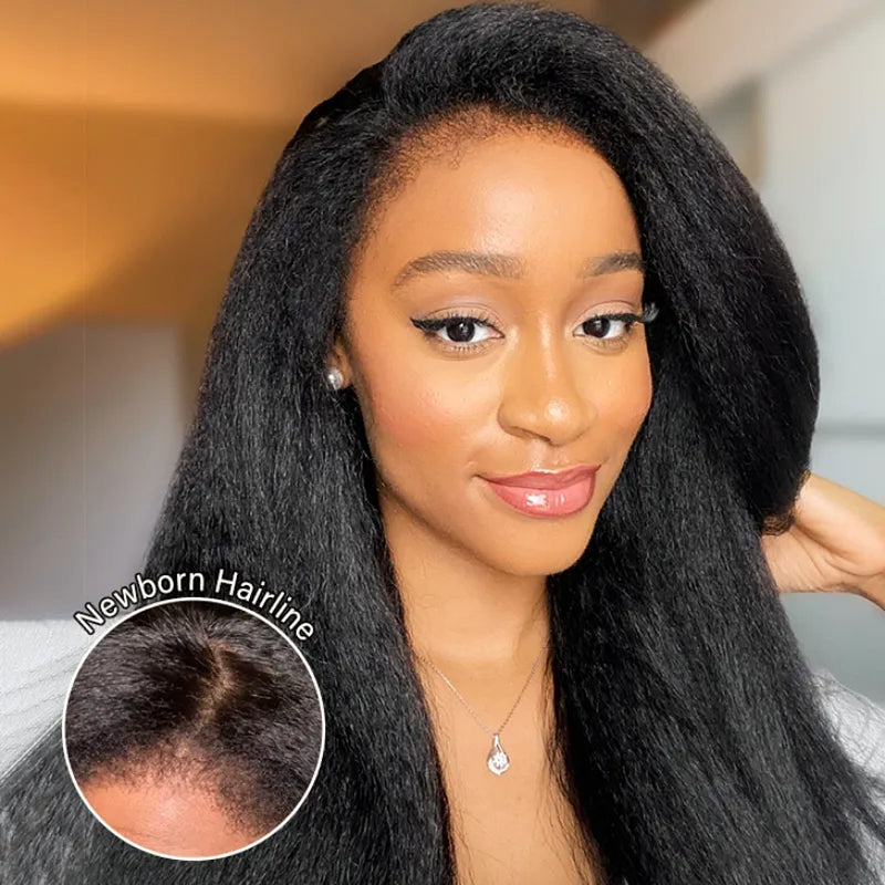 Bye~Bye~KNOTS HD Lace 13x4 Full Frontal Pre-plucked Hairline Wig - Kinky Straight with New Born Edge
