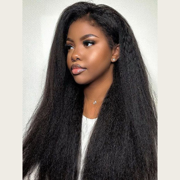 360 HD SWISS LACE FRONT WIG WITH TRANSPARENT DRAWSTRING - Kinky Straight with 4c Edge